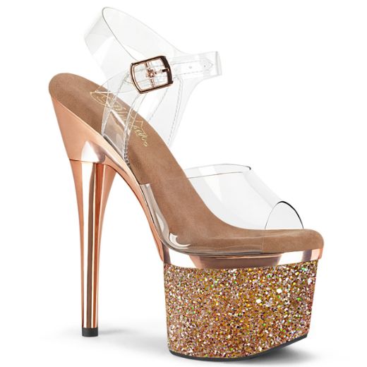Product image of Pleaser ESTEEM-708CHLG Clear/Rose Gold Chrome-Multicolour Glitter 7 inch (17.8 cm) Heel 3 inch (7.6 cm) Platform Ankle Strap Sandal
