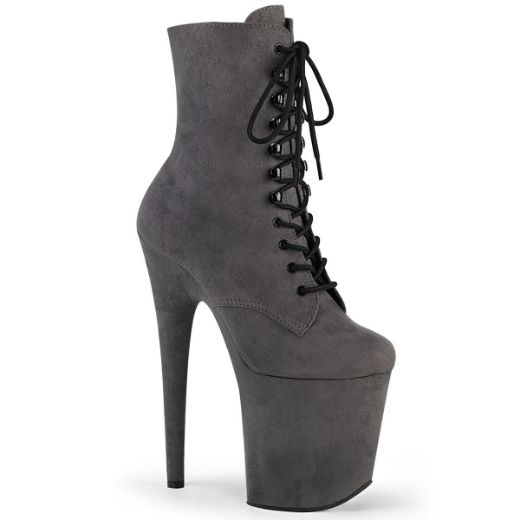 Product image of Pleaser FLAMINGO-1020FS Grey Faux Suede/Grey Faux Suede 8 inch (20.3 cm) Heel 4 inch (10.2 cm) Platform Lace-Up Front Ankle Boot Side Zip