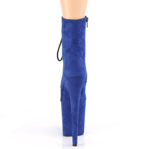 Product image of Pleaser FLAMINGO-1020FS Royal Blue Faux Suede/Royal Blue Faux Suede 8 inch (20.3 cm) Heel 4 inch (10.3 cm) Platform Lace-Up Front Ankle Boot Side Zip