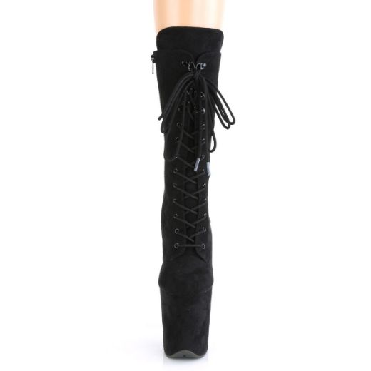 Product image of Pleaser FLAMINGO-1050FS Black Faux Suede/Black Faux Suede 8 inch (20 cm) Heel 4 inch (10 cm) Platform Lace-Up Front Mid Calf Boot Side Zip