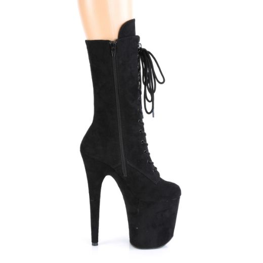 Product image of Pleaser FLAMINGO-1050FS Black Faux Suede/Black Faux Suede 8 inch (20 cm) Heel 4 inch (10 cm) Platform Lace-Up Front Mid Calf Boot Side Zip