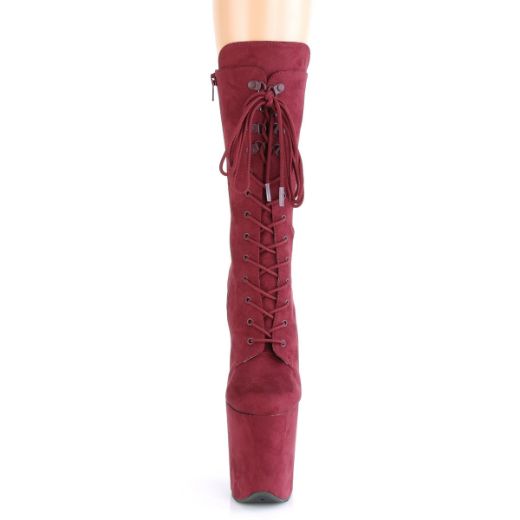 Product image of Pleaser FLAMINGO-1050FS Burgundy Faux Suede/Burgundy Faux Suede 8 inch (20 cm) Heel 4 inch (10 cm) Platform Lace-Up Front Mid Calf Boot Side Zip