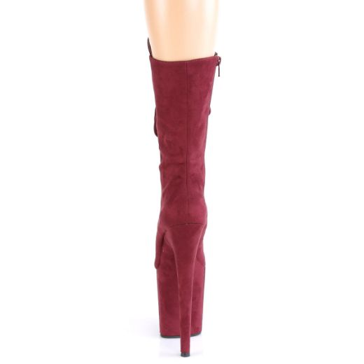 Product image of Pleaser FLAMINGO-1050FS Burgundy Faux Suede/Burgundy Faux Suede 8 inch (20 cm) Heel 4 inch (10 cm) Platform Lace-Up Front Mid Calf Boot Side Zip
