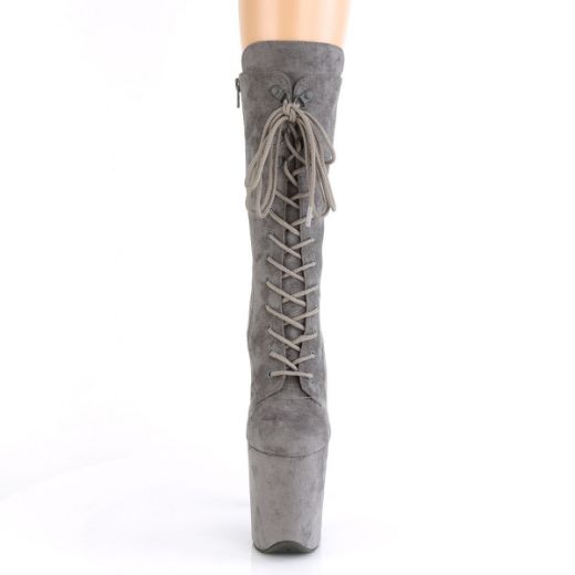Product image of Pleaser FLAMINGO-1050FS Grey Faux Suede/Grey Faux Suede 8 inch (20 cm) Heel 4 inch (10 cm) Platform Lace-Up Front Mid Calf Boot Side Zip