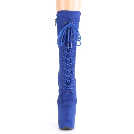 Product image of Pleaser FLAMINGO-1050FS Royal Blue Faux Suede/Royal Blue Suede 8 inch (20 cm) Heel 4 inch (10 cm) Platform Lace-Up Front Mid Calf Boot Side Zip