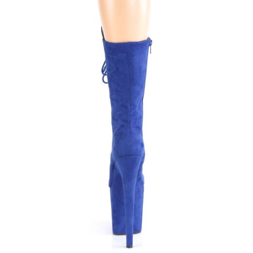 Product image of Pleaser FLAMINGO-1050FS Royal Blue Faux Suede/Royal Blue Suede 8 inch (20 cm) Heel 4 inch (10 cm) Platform Lace-Up Front Mid Calf Boot Side Zip