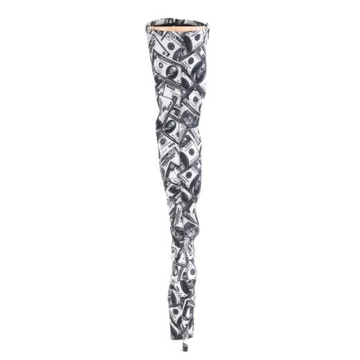 Product image of Pleaser FLAMINGO-3000DP White-Black Stretch Fabric/White-Black Fabric 8 inch (20 cm) Heel 4 inch (10 cm) Platform Stretch Thigh Boot Side Zip