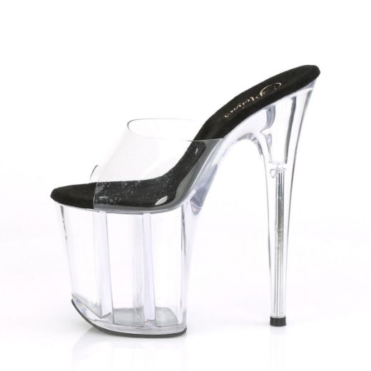 Product image of Pleaser FLAMINGO-801 Clear-Black/Clear 8 inch (20 cm) Heel 4 inch (10 cm) Platform Slide Slide Mule Shoes