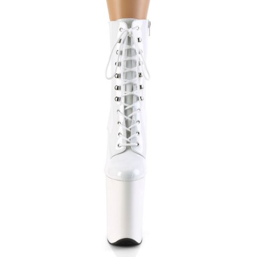 Product image of Pleaser INFINITY-1020 White Patent/White 9 inch (23 cm) Heel 5 1/4 inch (13.5 cm) Platform Lace-Up Front Ankle Boot Side Zip