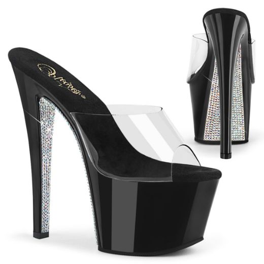 Product image of Pleaser SKY-301CRS Clear/Black-Silver Rhinestones Rhinestones 7 inch (17.8 cm) Heel 2 3/4 inch (7 cm) Platform Slide Slide Mule Shoes