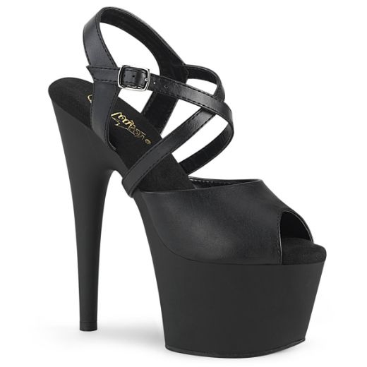 Product image of Pleaser ADORE-724 Black Faux Leather/Black Matte 7 inch (17.8 cm) Heel 2 3/4 inch (7 cm) Platform Peep Toe Criss Cross Straps Sandal