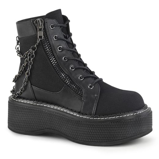 Product image of Demonia EMILY-114 Black Canvas-Vegan Faux Leather 2 inch (51 cm) Platform Lace-Up Bootie Outer Metal Zip