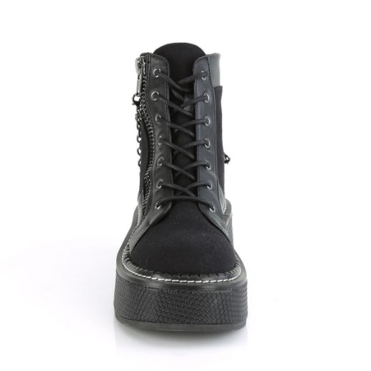 Product image of Demonia EMILY-114 Black Canvas-Vegan Faux Leather 2 inch (51 cm) Platform Lace-Up Bootie Outer Metal Zip