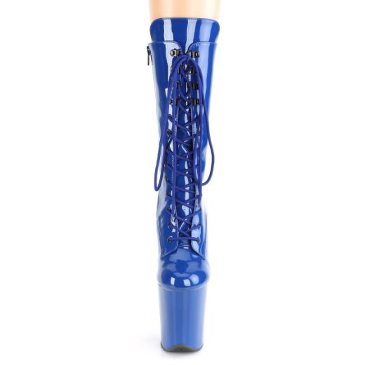 Product image of Pleaser FLAMINGO-1050 Royal Blue Patent/Royal Blue 8 inch (20 cm) Heel 4 inch (10 cm) Platform Lace-Up Glitter Ankle Boot Side Zip