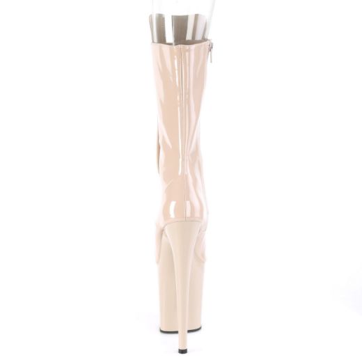 Product image of Pleaser FLAMINGO-1051 Nude Patent/Nude 8 inch (20 cm) Heel 4 inch (10 cm) Platform Lace-Up Glitter Ankle Boot Side Zip