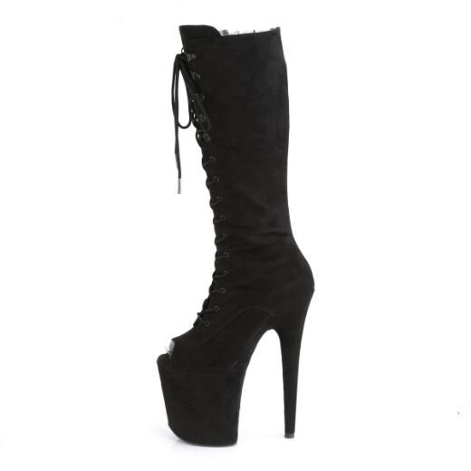Product image of Pleaser FLAMINGO-2051FS Black Faux Suede/Black Faux Suede 8 inch (20 cm) Heel 4 inch (10 cm) Platform Peep Toe Lace-Up Knee Boot Side Zip
