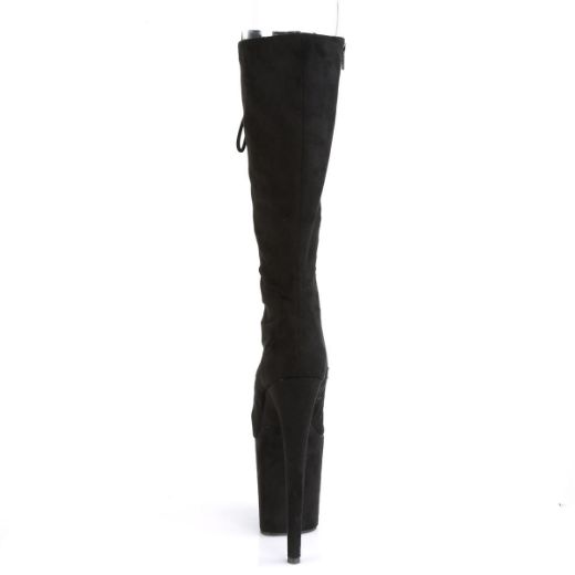 Product image of Pleaser FLAMINGO-2051FS Black Faux Suede/Black Faux Suede 8 inch (20 cm) Heel 4 inch (10 cm) Platform Peep Toe Lace-Up Knee Boot Side Zip