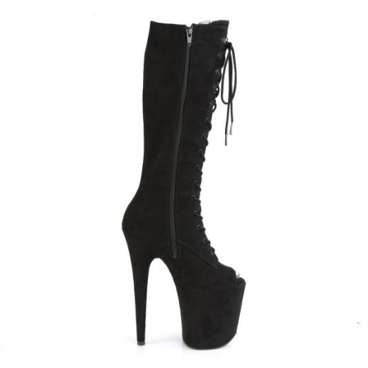 Product image of Pleaser FLAMINGO-2051FS Black Faux Suede/Black Faux Suede 8 inch (20 cm) Heel 4 inch (10 cm) Platform Peep Toe Lace-Up Knee Boot Side Zip