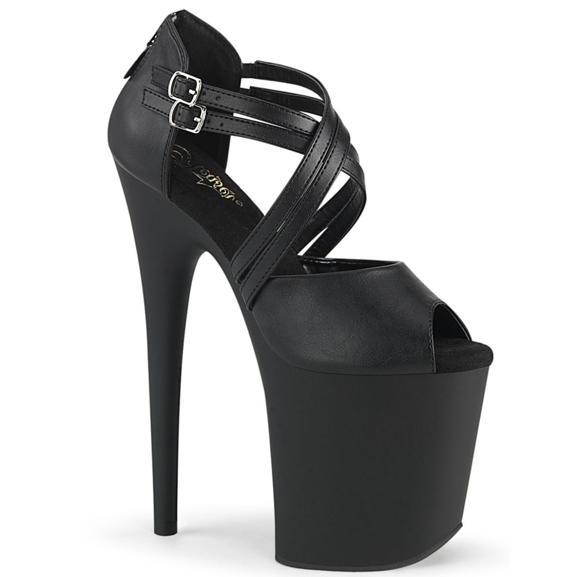 Product image of Pleaser FLAMINGO-865 Black Faux Leather/Black Matte 8 inch (20 cm) Heel 4 inch (10 cm) Platform Peep Toe Close Back Sandal Shoes