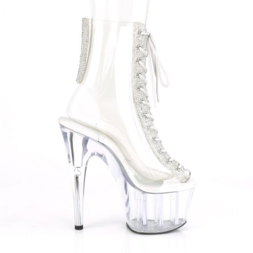 Product image of Pleaser ADORE-1016C-2 Clear-Rhinestones/Clear 7 inch Heel 2 3/4 inch Platform Open Toe/Heel Lace-Up Ankle Boot With Rhinestones
