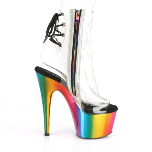 Product image of Pleaser ADORE-1018RC Clear/Rainbow Chrome 7 inch (17.8 cm) Heel 2 3/4 inch (7 cm) Chromed Platform Open Toe Ankle Boot Side Zip