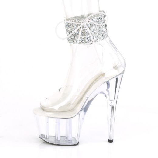 Product image of Pleaser ADORE-724RS-02 Clear/Black 7 inch (16.8 cm) Heel 2 3/4 inch (7 cm) Platform Ankle Cuff Sandal With Rhinestones Back Zip