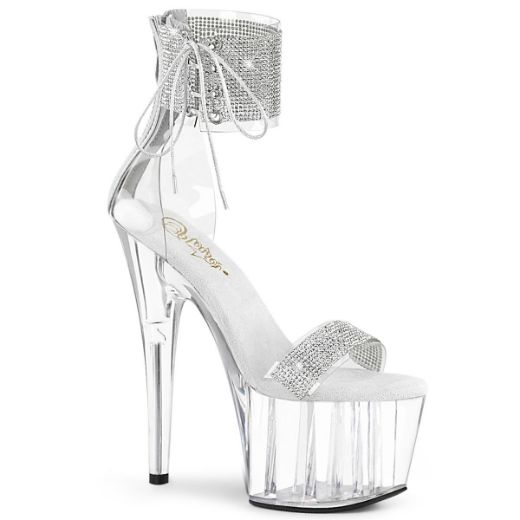 Product image of Pleaser ADORE-727RS Clear-Silver/Clear 7 inch (17.8 cm) Heel 2 3/4 inch (7 cm) Platform Ankle Cuff Sandal With Rhinestones Back Zip