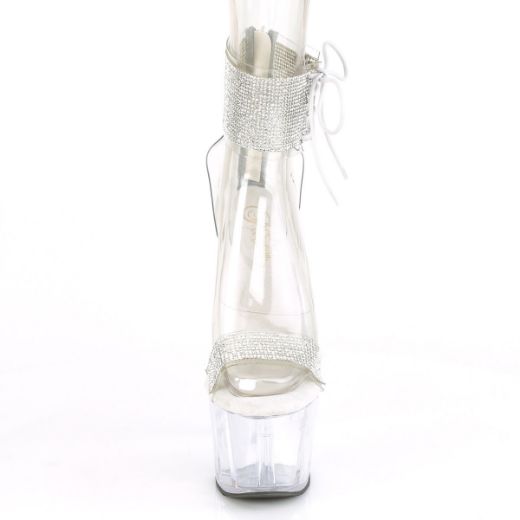 Product image of Pleaser ADORE-727RS Clear-Silver/Clear 7 inch (17.8 cm) Heel 2 3/4 inch (7 cm) Platform Ankle Cuff Sandal With Rhinestones Back Zip
