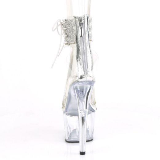 Product image of Pleaser ADORE-727RS Clear-Silver/Clear 7 inch (17.8 cm) Heel 2 3/4 inch (7 cm) Platform Ankle Cuff Sandal With Rhinestones Back Zip