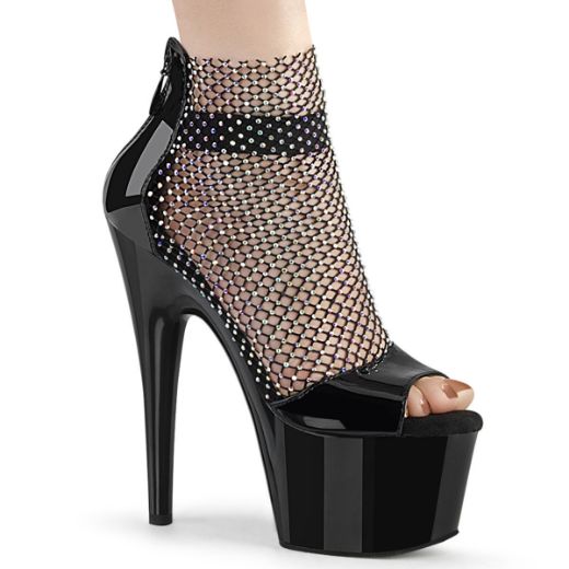 Product image of Pleaser ADORE-765RM Black Patent-Rhinestones Mesh/Black 7 inch (17.8 cm) Heel 2 3/4 inch (7 cm) Platform Close Back Shootie Sandal Back Zip Shoes