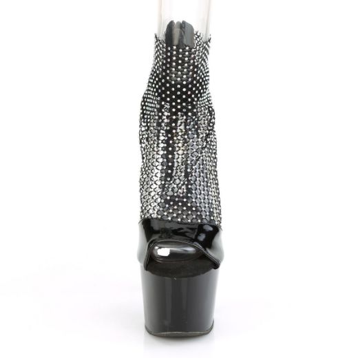 Product image of Pleaser ADORE-765RM Black Patent-Rhinestones Mesh/Black 7 inch (17.8 cm) Heel 2 3/4 inch (7 cm) Platform Close Back Shootie Sandal Back Zip Shoes