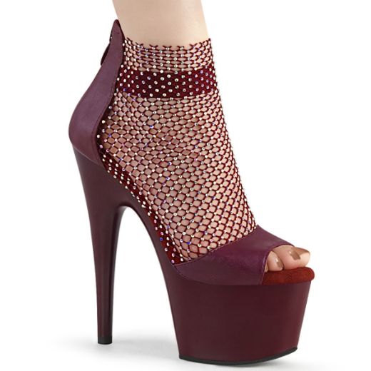 Product image of Pleaser ADORE-765RM Burgundy F.Faux Leather-Rhinestones Mesh/Burgundy Matte 7 inch (17.8 cm) Heel 2 3/4 inch (7 cm) Platform Close Back Shootie Sandal Back Zip Shoes