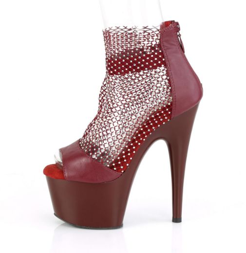Product image of Pleaser ADORE-765RM Burgundy F.Faux Leather-Rhinestones Mesh/Burgundy Matte 7 inch (17.8 cm) Heel 2 3/4 inch (7 cm) Platform Close Back Shootie Sandal Back Zip Shoes