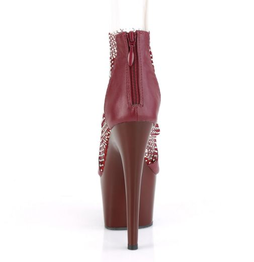 Product image of Pleaser ADORE-765RM Burgundy F.Faux Leather-Rhinestones Mesh/Burgundy Matte 7 inch (17.8 cm) Heel 2 3/4 inch (7 cm) Platform Close Back Shootie Sandal Back Zip Shoes