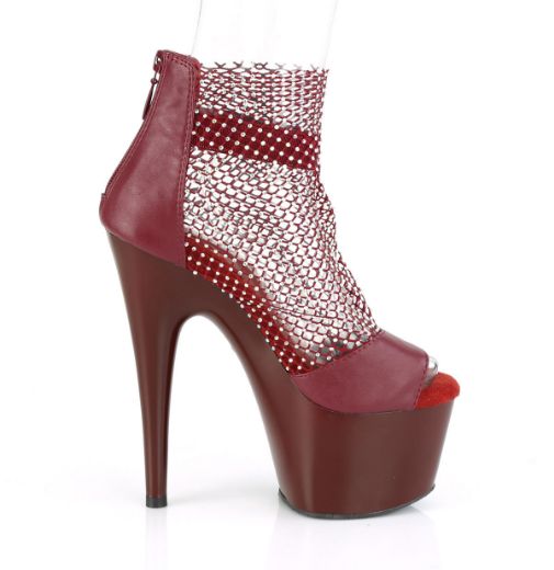 Product image of Pleaser ADORE-765RM Burgundy F.Faux Leather-Rhinestones Mesh/Burgundy Matte 7 inch (17.8 cm) Heel 2 3/4 inch (7 cm) Platform Close Back Shootie Sandal Back Zip Shoes