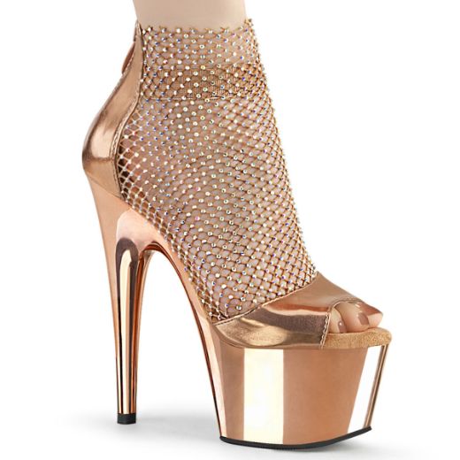 Product image of Pleaser ADORE-765RM R.Gold Metallic Polyurethane (Pu)-Rhinestones Mesh/R.Gold Chrome 7 inch (17.8 cm) Heel 2 3/4 inch (7 cm) Platform Close Back Shootie Sandal Back Zip Shoes