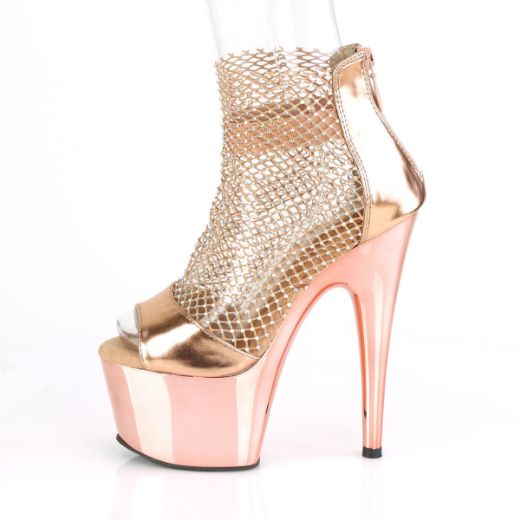 Product image of Pleaser ADORE-765RM R.Gold Metallic Polyurethane (Pu)-Rhinestones Mesh/R.Gold Chrome 7 inch (17.8 cm) Heel 2 3/4 inch (7 cm) Platform Close Back Shootie Sandal Back Zip Shoes