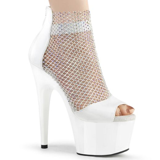 Product image of Pleaser ADORE-765RM White Patent-Rhinestones Mesh/White 7 inch (17.8 cm) Heel 2 3/4 inch (7 cm) Platform Close Back Shootie Sandal Back Zip Shoes