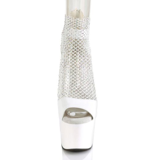 Product image of Pleaser ADORE-765RM White Patent-Rhinestones Mesh/White 7 inch (17.8 cm) Heel 2 3/4 inch (7 cm) Platform Close Back Shootie Sandal Back Zip Shoes
