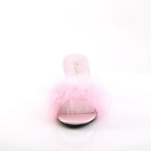 Product image of Fabulicious AMOUR-03 Baby Pink Polyurethane (Pu)-Faux Fur 3 inch (7.6 cm) Classic Faux Feathers Slipper