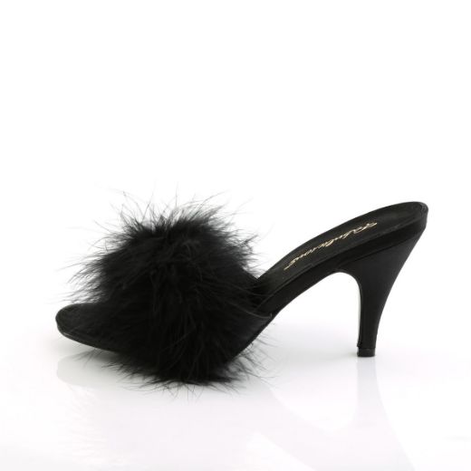 Product image of Fabulicious AMOUR-03 Black Polyurethane (Pu)-Faux Fur 3 inch (7.6 cm) Classic Faux Feathers Slipper