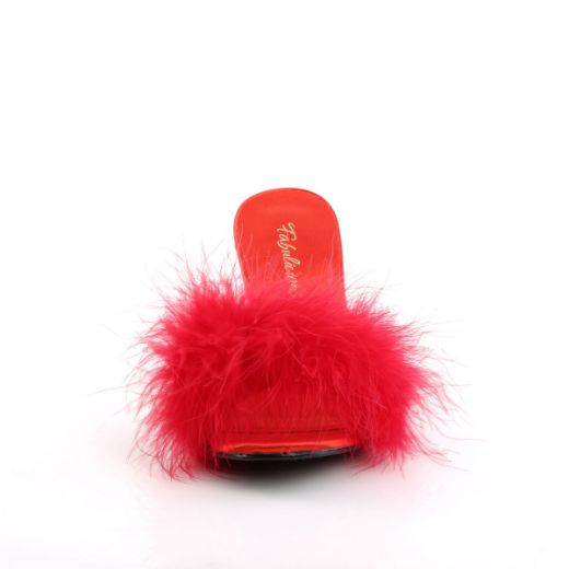 Product image of Fabulicious AMOUR-03 Red Polyurethane (Pu)-Faux Fur 3 inch (7.6 cm) Classic Faux Feathers Slipper