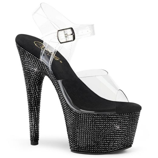 Product image of Pleaser BEJEWELED-708DM Clear/Black Rhinestones 7 inch (17.8 cm) Heel 2 3/4 inch (7 cm) Platform Ankle Strap Sandal With Rhinestones Shoes