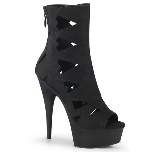 Product image of Pleaser DELIGHT-1014 Black Faux Suede/Black Matte 6 inch (15.2 cm) Heel 1 3/4 inch (4.5 cm) Platform Peep Toe Cutout Ankle Boot Back Zip