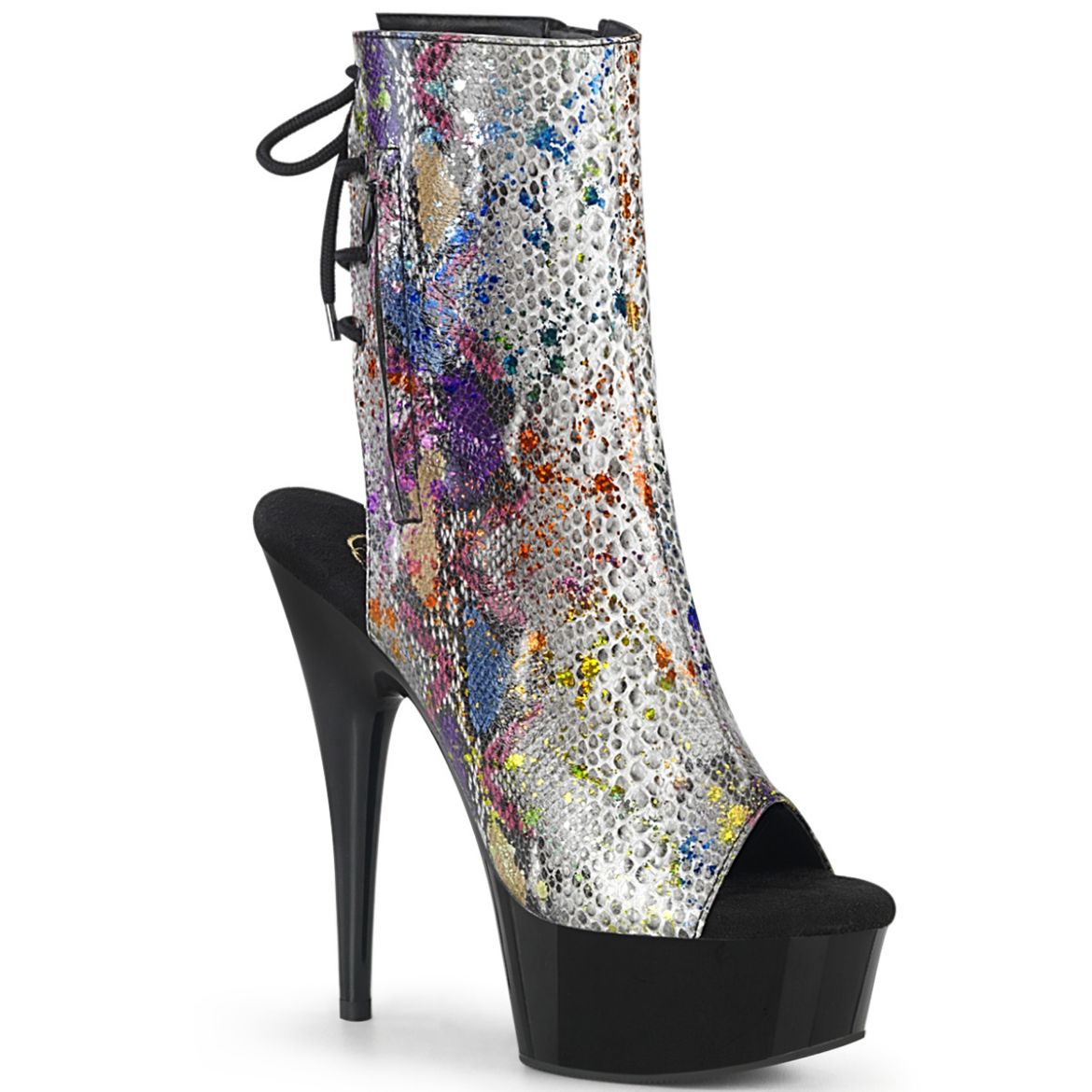 Product image of Pleaser DELIGHT-1018SP Multicolour-Color Animal Print Print/Black 6 inch (15.2 cm) Heel 1 3/4 inch (4.5 cm) Platform Open Toe/Heel Ankle Boot Side Zip