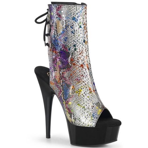 Product image of Pleaser DELIGHT-1018SP Multicolour-Color Animal Print Print/Black 6 inch (15.2 cm) Heel 1 3/4 inch (4.5 cm) Platform Open Toe/Heel Ankle Boot Side Zip
