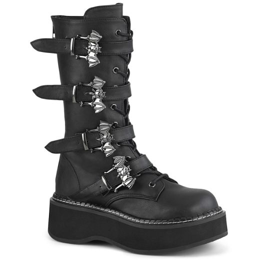 Product image of Demonia EMILY-322 Black Vegan Faux Leather 2 inch (5.1 cm) Platform Lace_Up Mid-Calf Boot With  4 Buckles Straps Back Zip