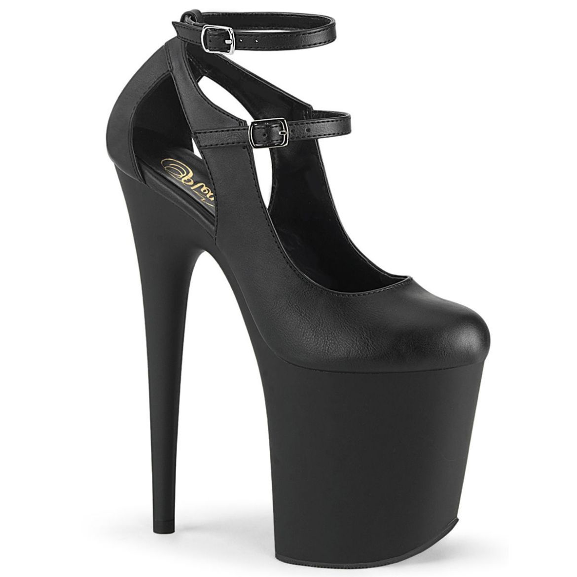 Product image of Pleaser FLAMINGO-850 Black Faux Leather/Black Matte 8 inch (20 cm) Heel 4 inch (10 cm) Platform Mary Jane Pump With Cutout Court Pump Shoes