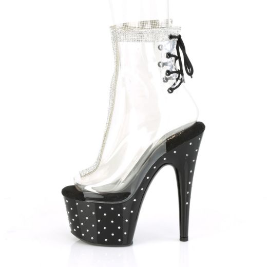 Product image of Pleaser STARDUST-1018C-2RS Clear/Black 7 inch (17.8 cm) Heel 2 3/4 inch (7 cm) Platform Open Toe/Heel Ankle Boot With Rhinestones