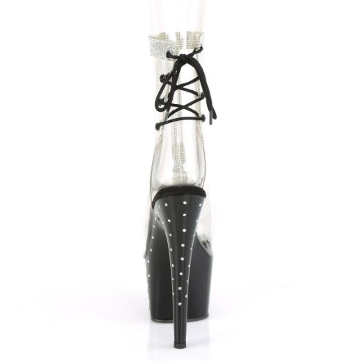 Product image of Pleaser STARDUST-1018C-2RS Clear/Black 7 inch (17.8 cm) Heel 2 3/4 inch (7 cm) Platform Open Toe/Heel Ankle Boot With Rhinestones